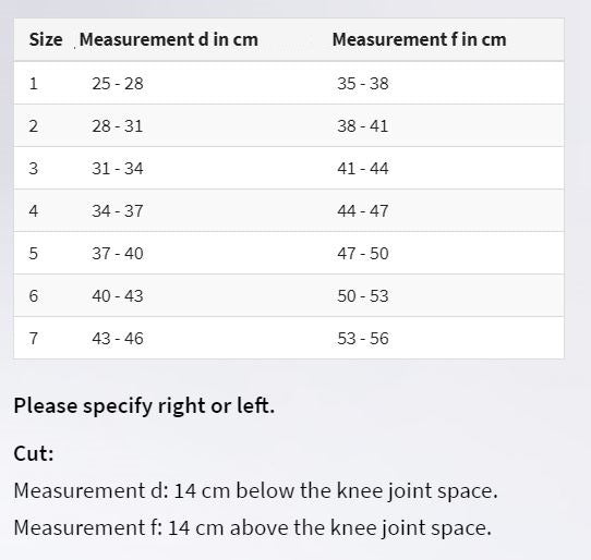 Size Chart for Knee Braces in Ontario