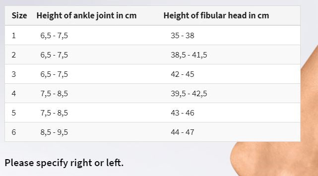 Knee Relief Orthosis Size Chart for Ontario Canada