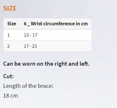 Wrist Supporter Size Chart for Canada Ontario